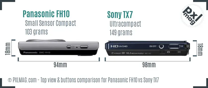 Panasonic FH10 vs Sony TX7 top view buttons comparison