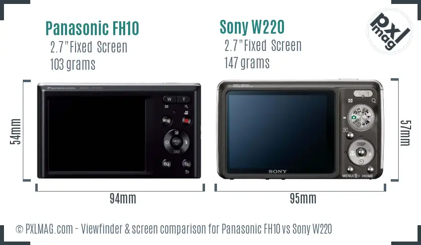 Panasonic FH10 vs Sony W220 Screen and Viewfinder comparison