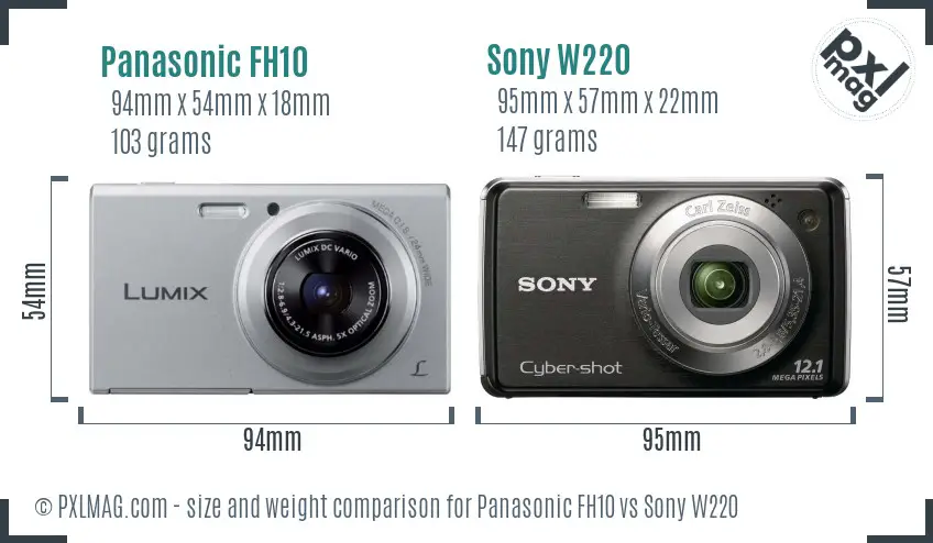 Panasonic FH10 vs Sony W220 size comparison