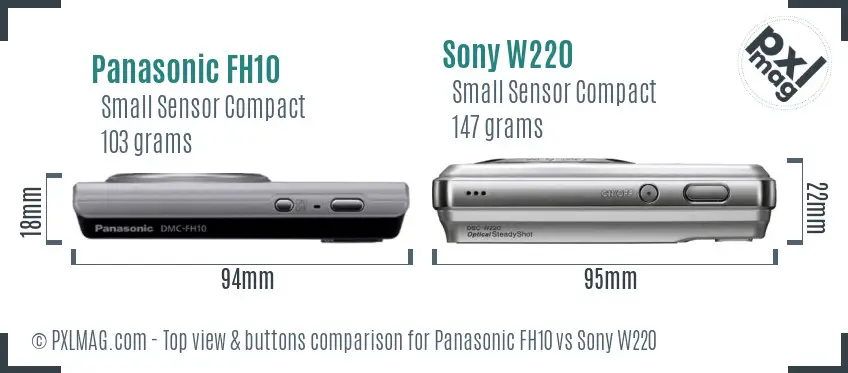 Panasonic FH10 vs Sony W220 top view buttons comparison