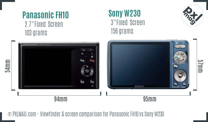 Panasonic FH10 vs Sony W230 Screen and Viewfinder comparison