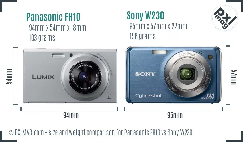 Panasonic FH10 vs Sony W230 size comparison