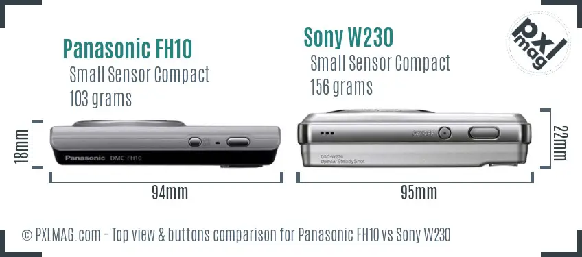 Panasonic FH10 vs Sony W230 top view buttons comparison