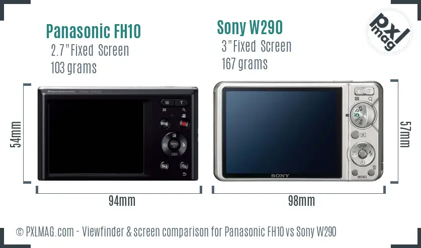 Panasonic FH10 vs Sony W290 Screen and Viewfinder comparison