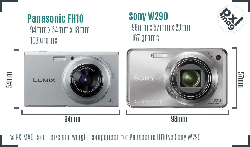 Panasonic FH10 vs Sony W290 size comparison