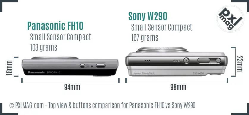 Panasonic FH10 vs Sony W290 top view buttons comparison