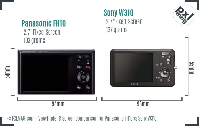 Panasonic FH10 vs Sony W310 Screen and Viewfinder comparison