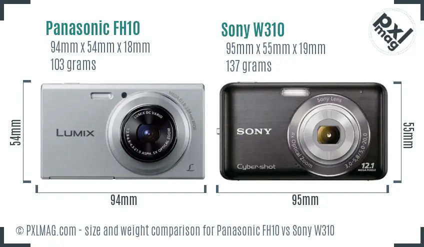 Panasonic FH10 vs Sony W310 size comparison