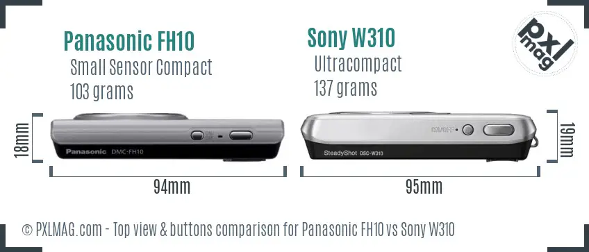 Panasonic FH10 vs Sony W310 top view buttons comparison