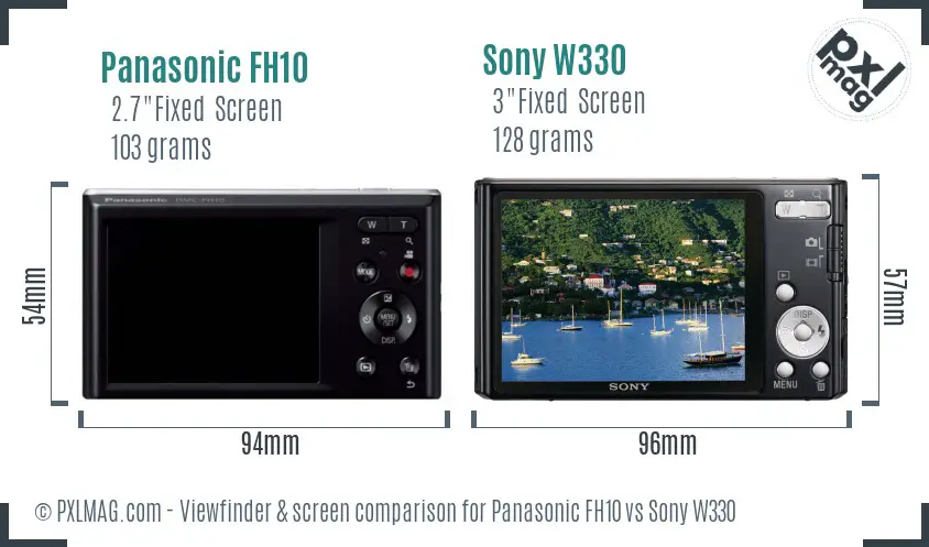 Panasonic FH10 vs Sony W330 Screen and Viewfinder comparison