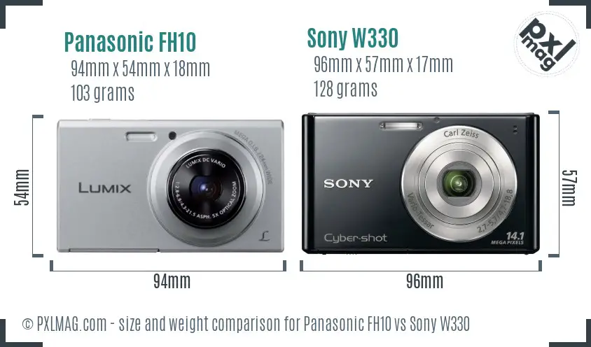 Panasonic FH10 vs Sony W330 size comparison