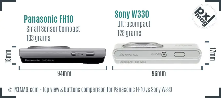 Panasonic FH10 vs Sony W330 top view buttons comparison