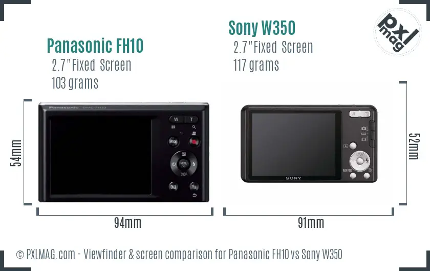 Panasonic FH10 vs Sony W350 Screen and Viewfinder comparison