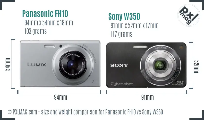 Panasonic FH10 vs Sony W350 size comparison