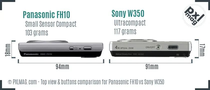 Panasonic FH10 vs Sony W350 top view buttons comparison