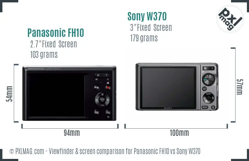 Panasonic FH10 vs Sony W370 Screen and Viewfinder comparison