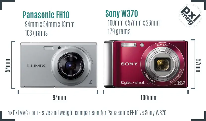 Panasonic FH10 vs Sony W370 size comparison