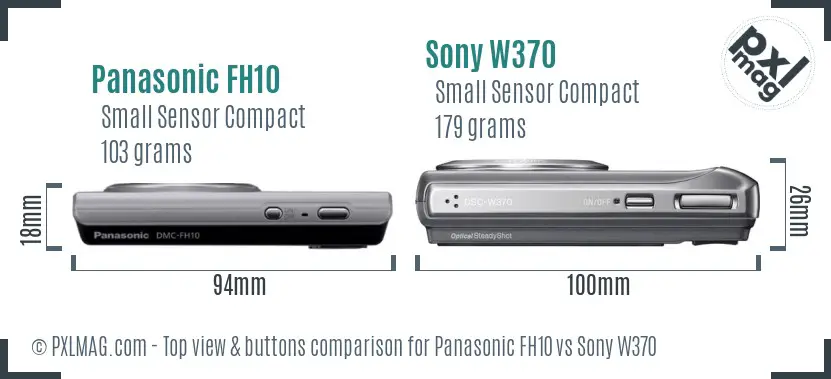 Panasonic FH10 vs Sony W370 top view buttons comparison