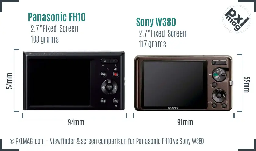 Panasonic FH10 vs Sony W380 Screen and Viewfinder comparison Panasonic FH10 vs Sony W380 Screen and Viewfinder comparison