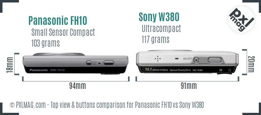 Panasonic FH10 vs Sony W380 top view buttons comparison Panasonic FH10 vs Sony W380 top view buttons comparison