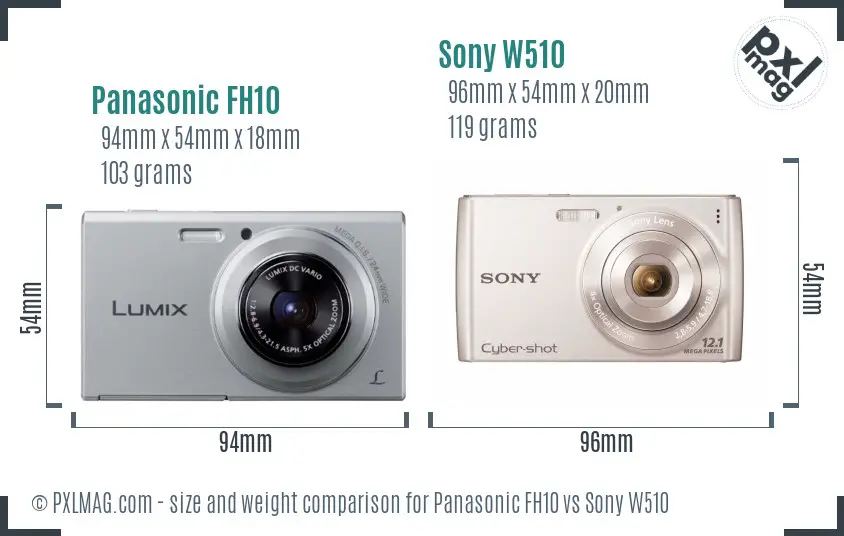 Panasonic FH10 vs Sony W510 size comparison