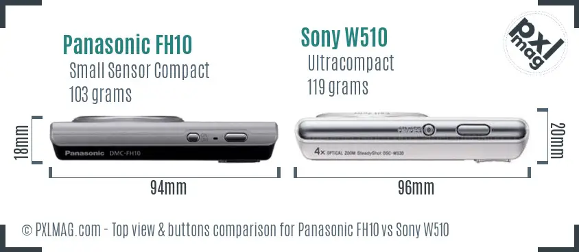 Panasonic FH10 vs Sony W510 top view buttons comparison