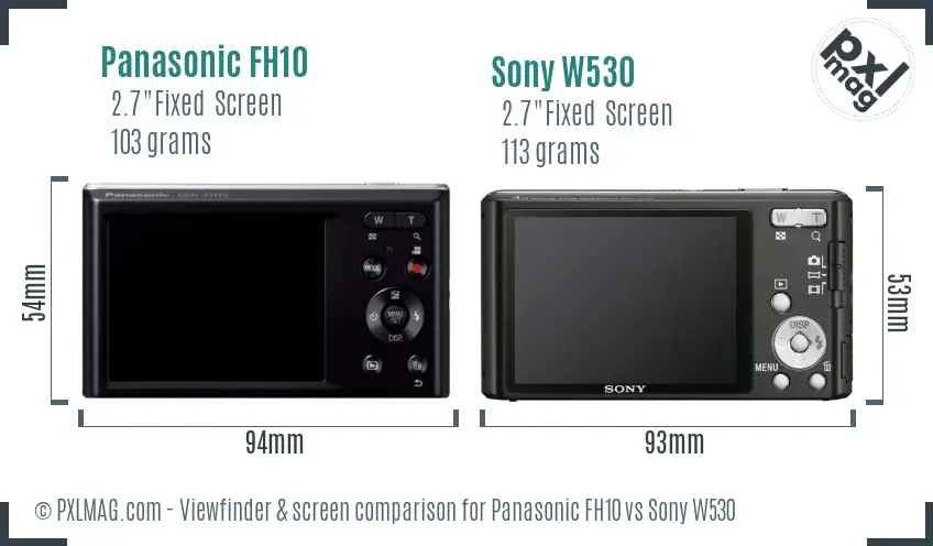 Panasonic FH10 vs Sony W530 Screen and Viewfinder comparison