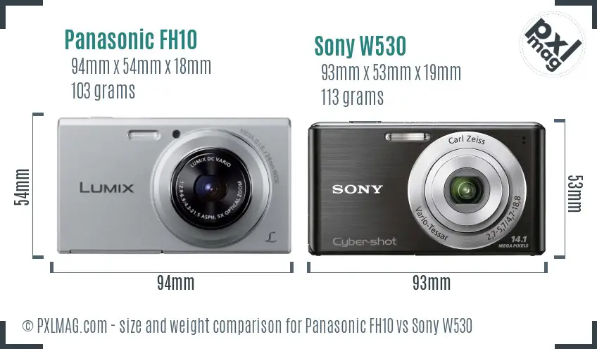 Panasonic FH10 vs Sony W530 size comparison