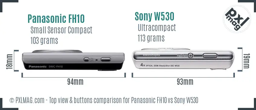 Panasonic FH10 vs Sony W530 top view buttons comparison