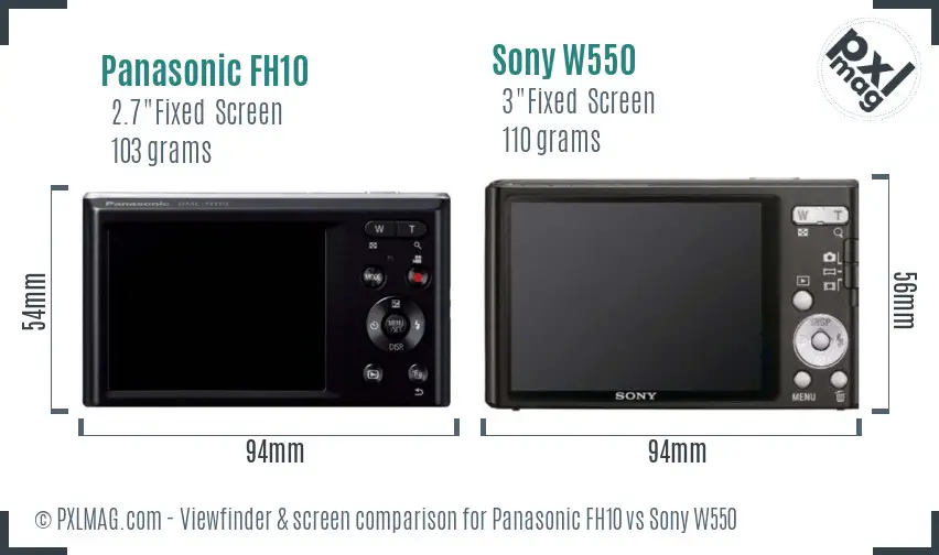 Panasonic FH10 vs Sony W550 Screen and Viewfinder comparison