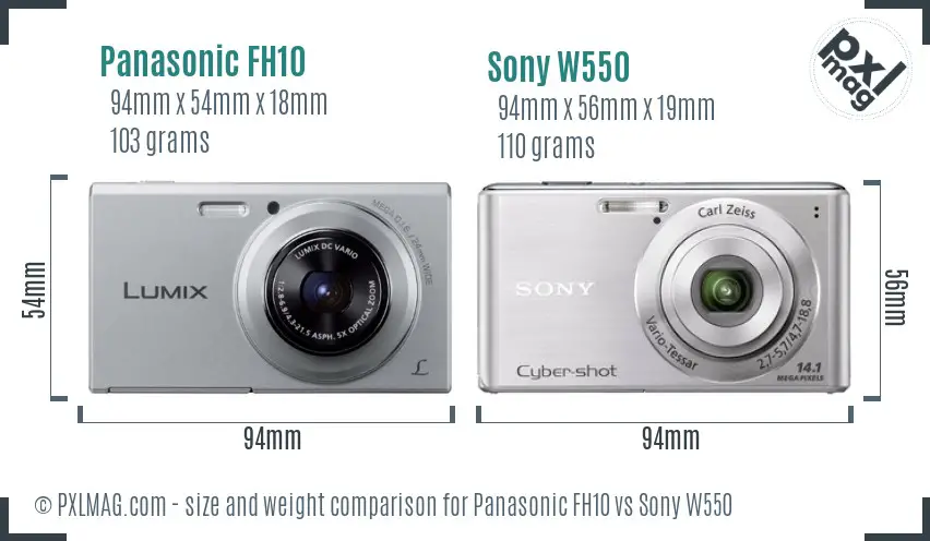 Panasonic FH10 vs Sony W550 size comparison