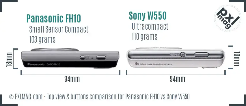 Panasonic FH10 vs Sony W550 top view buttons comparison