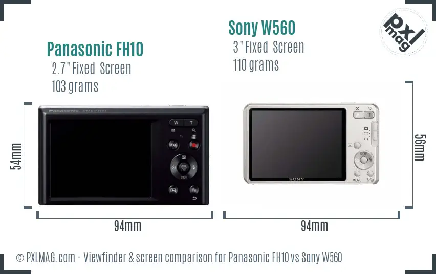 Panasonic FH10 vs Sony W560 Screen and Viewfinder comparison