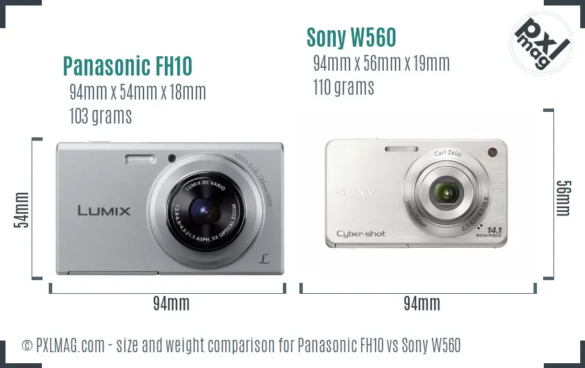 Panasonic FH10 vs Sony W560 size comparison