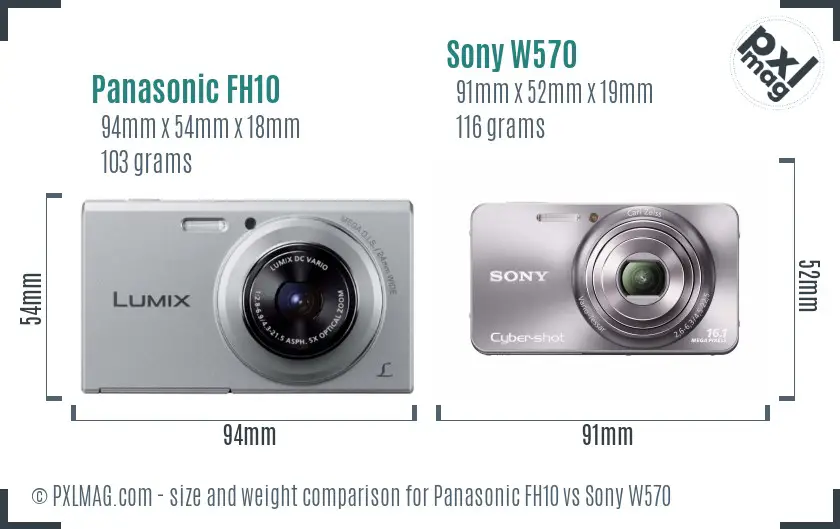 Panasonic FH10 vs Sony W570 size comparison