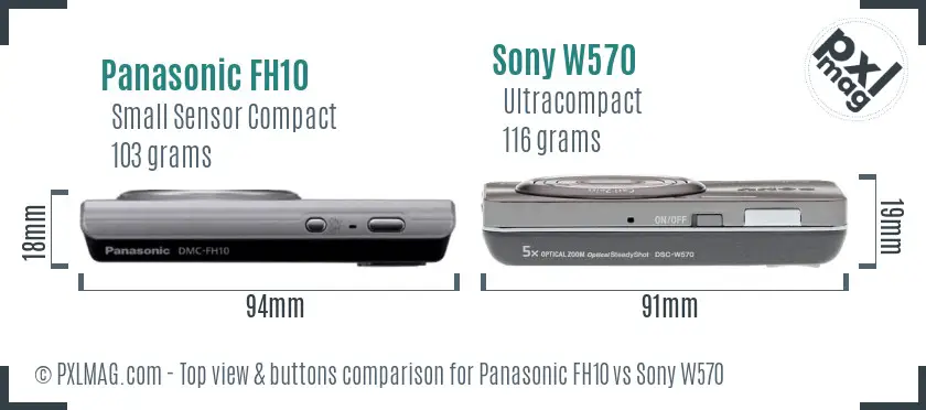 Panasonic FH10 vs Sony W570 top view buttons comparison