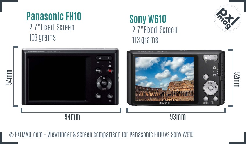 Panasonic FH10 vs Sony W610 Screen and Viewfinder comparison