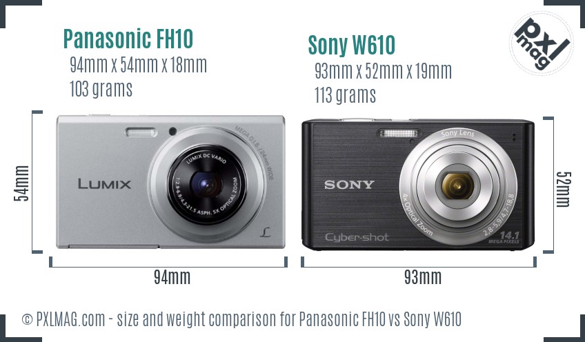 Panasonic FH10 vs Sony W610 size comparison