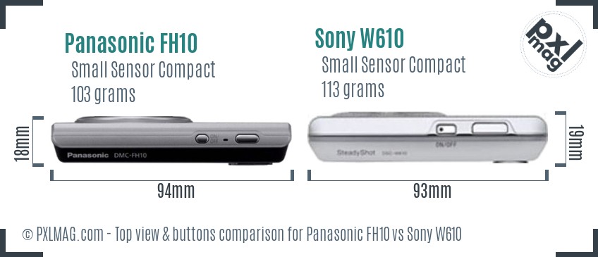 Panasonic FH10 vs Sony W610 top view buttons comparison