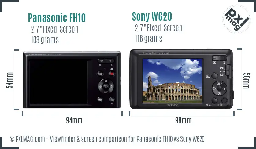 Panasonic FH10 vs Sony W620 Screen and Viewfinder comparison
