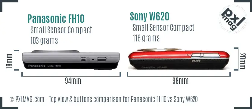 Panasonic FH10 vs Sony W620 top view buttons comparison