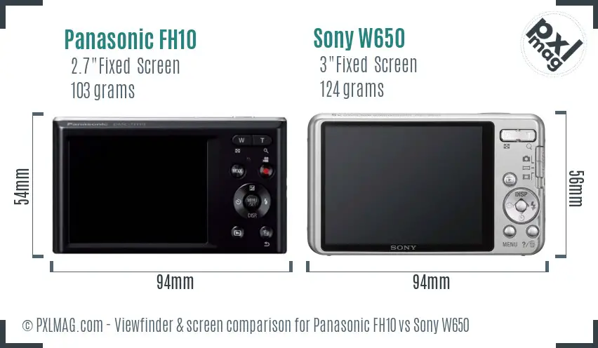 Panasonic FH10 vs Sony W650 Screen and Viewfinder comparison