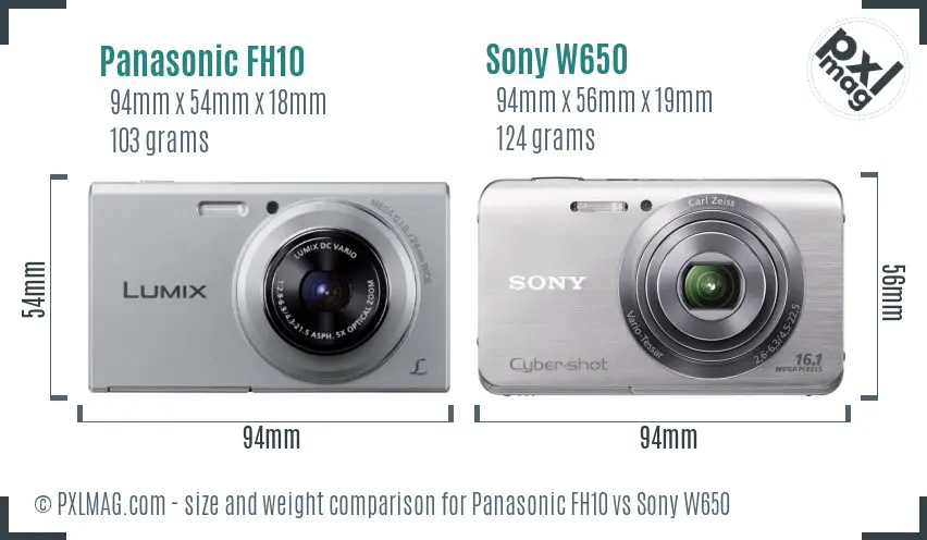 Panasonic FH10 vs Sony W650 size comparison