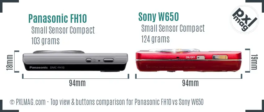 Panasonic FH10 vs Sony W650 top view buttons comparison