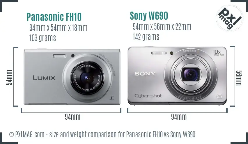 Panasonic FH10 vs Sony W690 size comparison