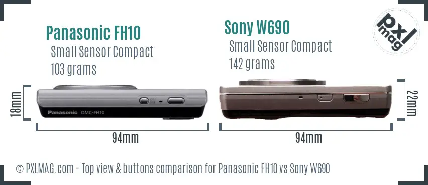 Panasonic FH10 vs Sony W690 top view buttons comparison