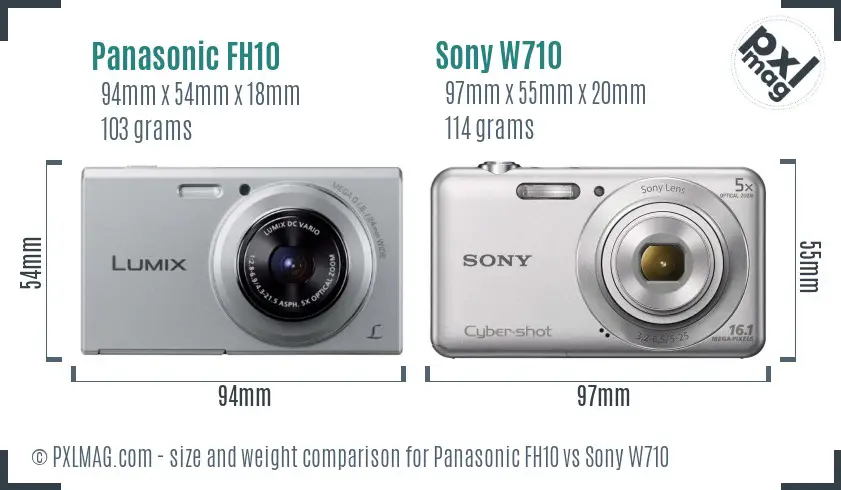 Panasonic FH10 vs Sony W710 size comparison