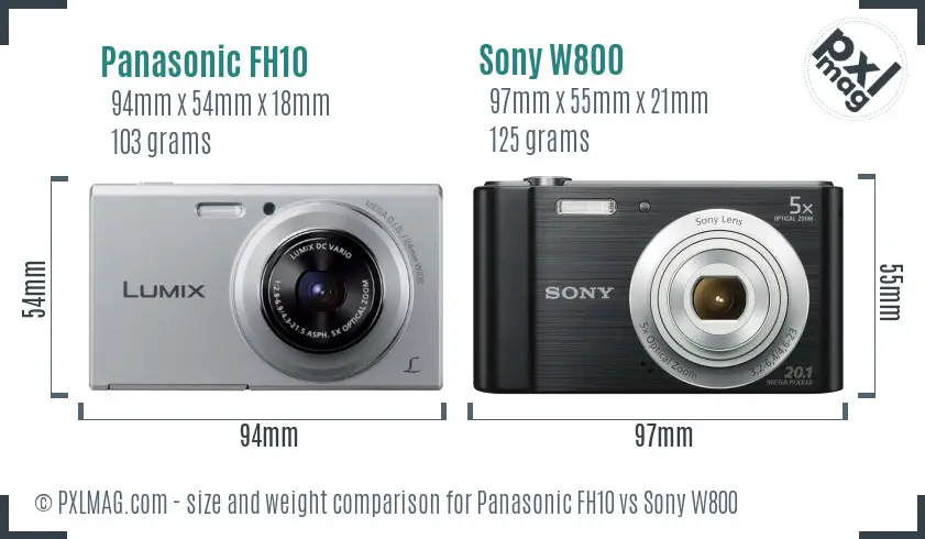 Panasonic FH10 vs Sony W800 size comparison