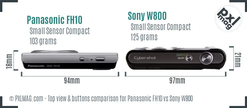Panasonic FH10 vs Sony W800 top view buttons comparison