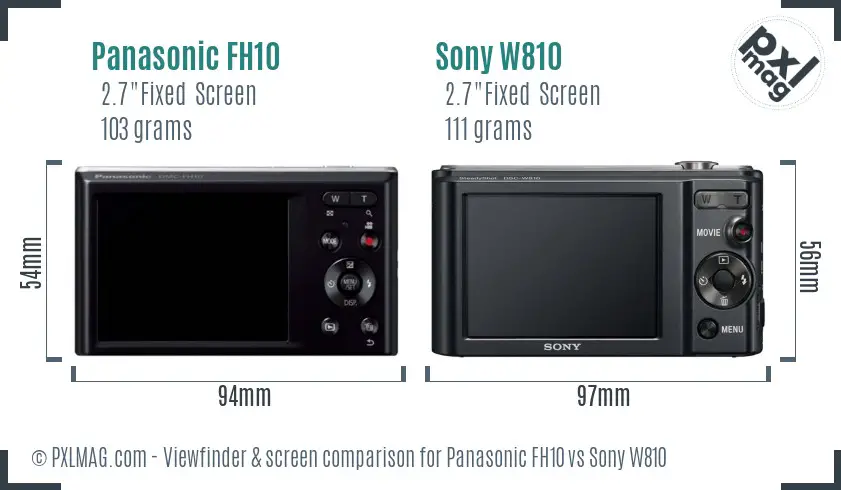 Panasonic FH10 vs Sony W810 Screen and Viewfinder comparison